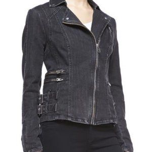 FREE PEOPLE Zip Buckle Denim Jacket -Moto/Military